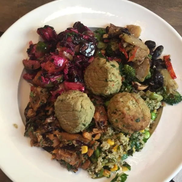 A pilates instructor - an overhead shot of a plate of cooked food