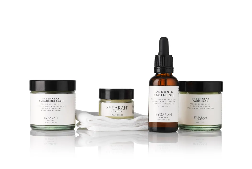 Living consciously - A range of facial products by Sarah on white background