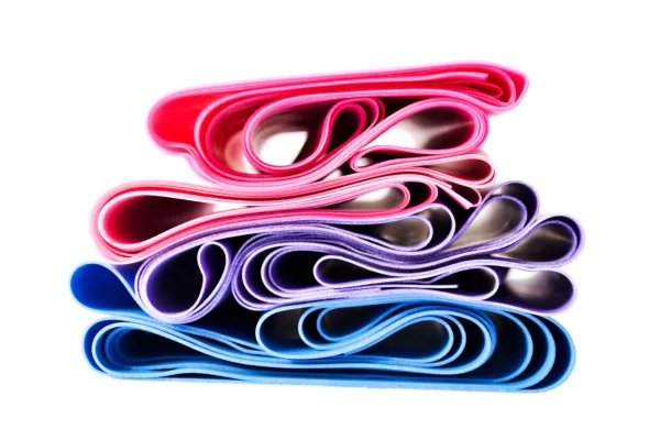 Set of latex resistance bands for fitness, muscle building and rehabilitation isolated on white background
