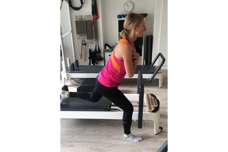 Pilates for Squash Players - Alison Waters performing Pilates exercises in a studio