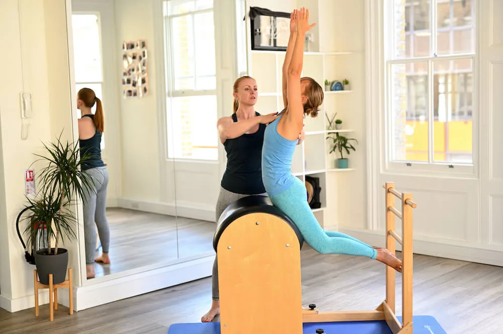 Pilates swan on the ladder barrel