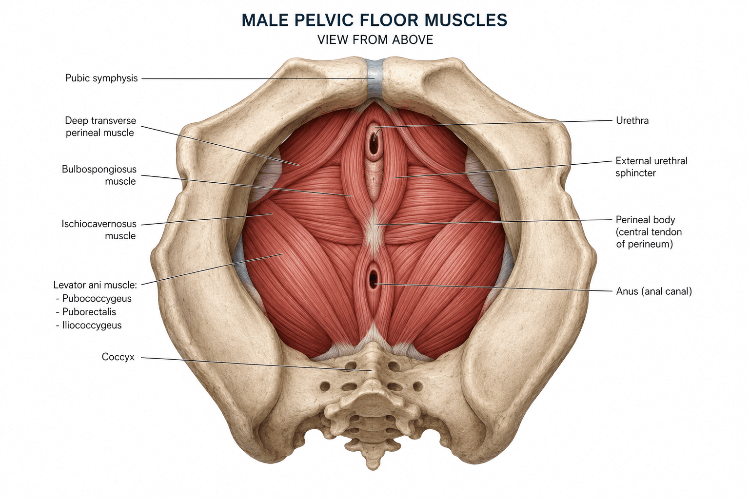 diagram of the anatomy of the pelvic floor in men