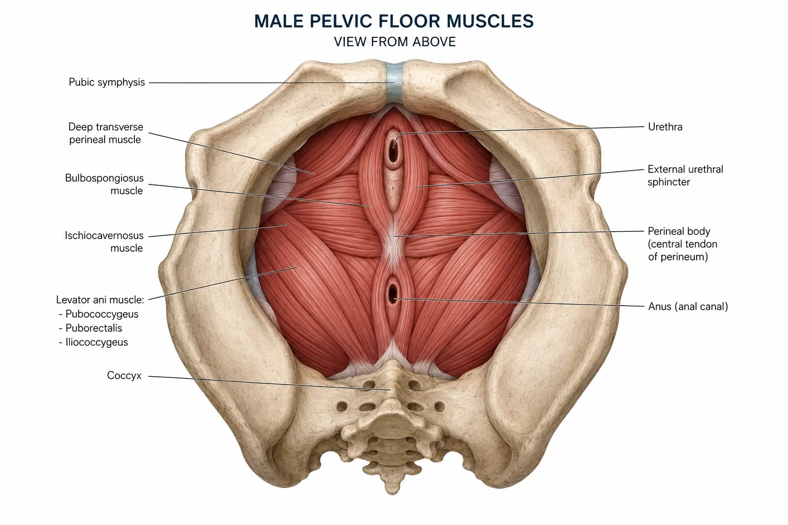 diagram of the anatomy of the pelvic floor in men