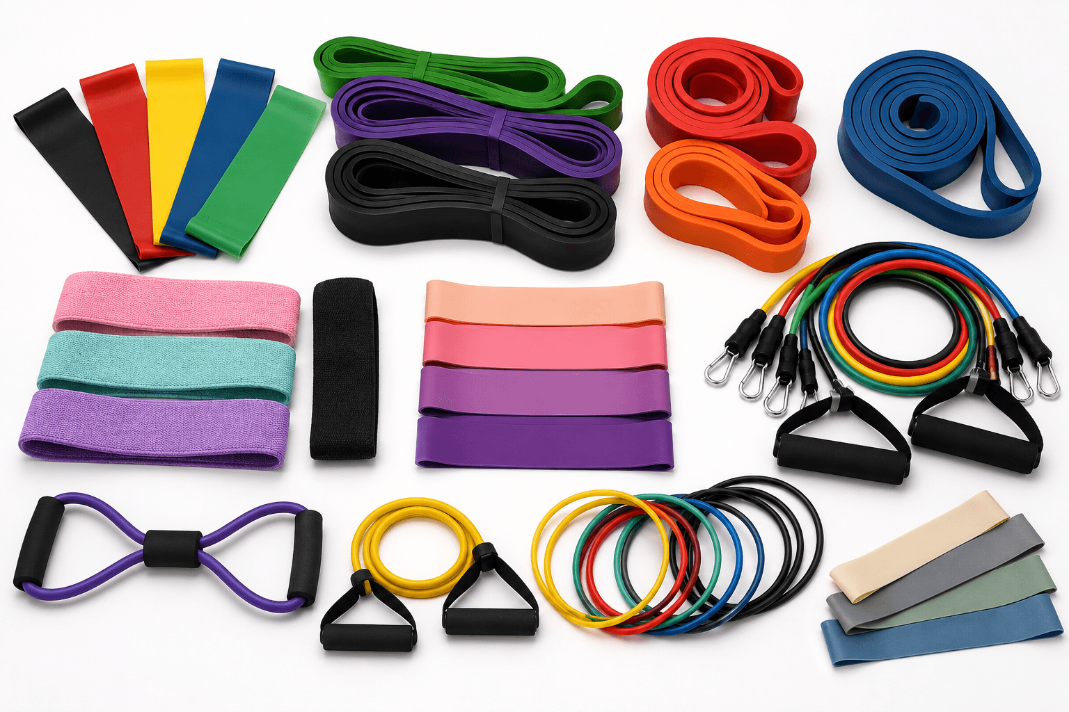 selection of resistance bands that can be used for exercise