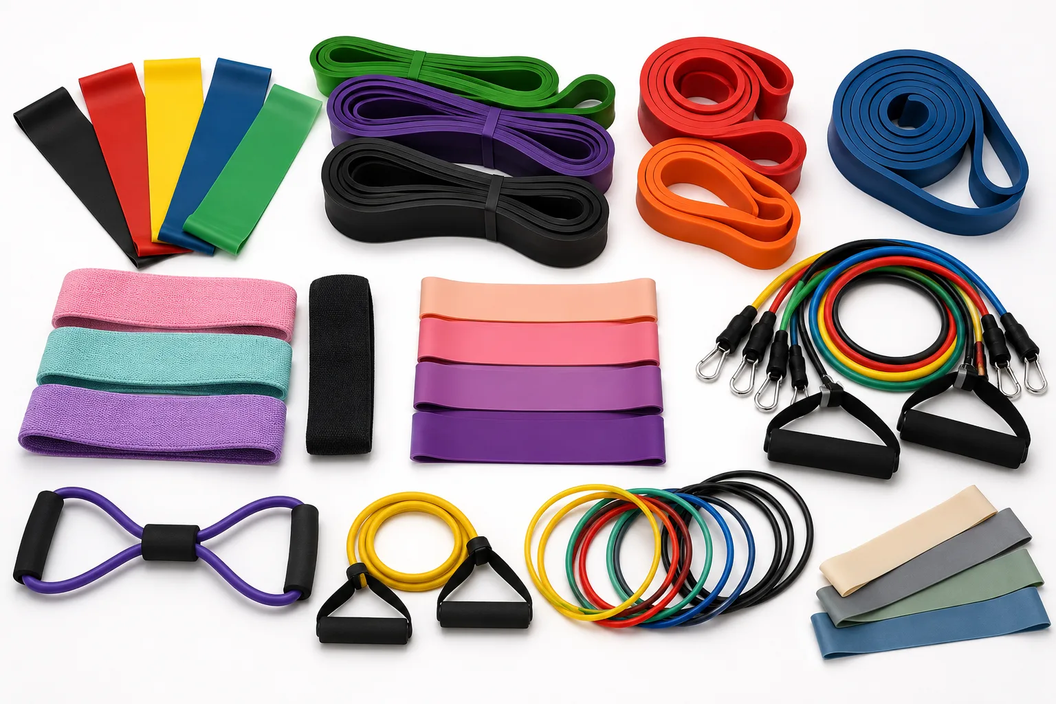selection of resistance bands that can be used for exercise