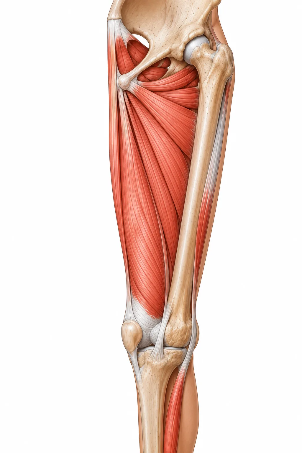 Medial view of the lower limb adductor anatomy 