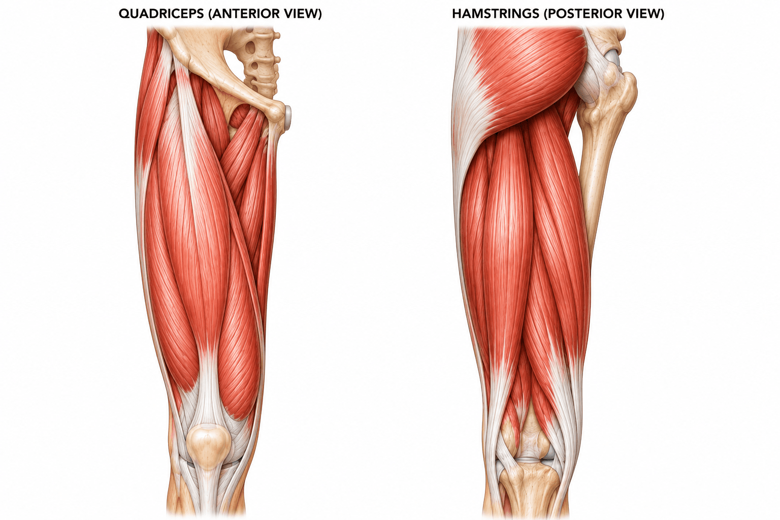 Quadriceps and Hamstring anatomy diagram 