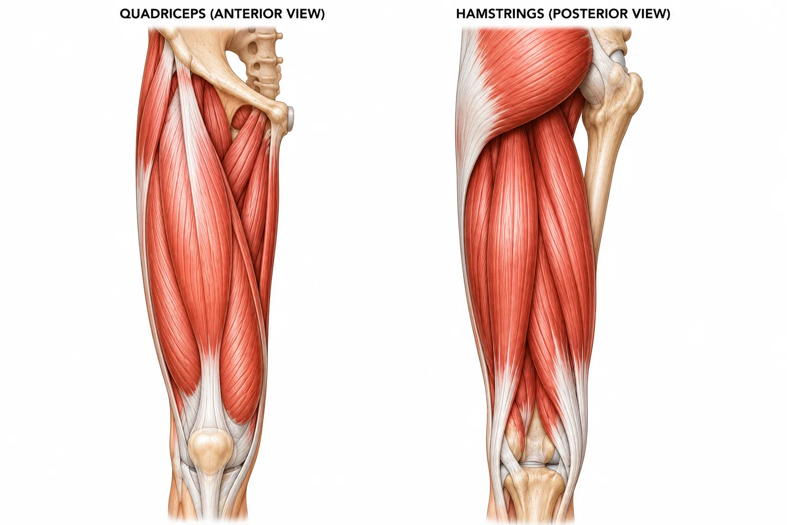 Quadriceps and Hamstring anatomy diagram 